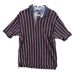 Vintage Tommy Hilfiger Shirt Mens Large Vertical Stripe Blue Preppy 2000s Y2K